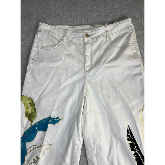 Chicos Size 3 US 16 White‎ Wide Leg Crop Trousers Tropical Leaf Print Cropped - Picture 6 of 12